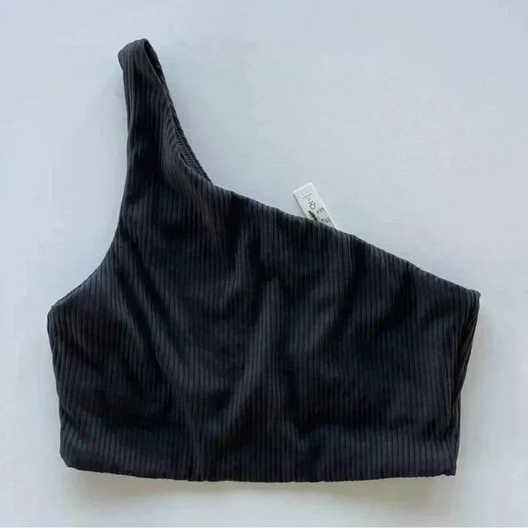 Madewell Ribbed One Shoulder Longline Bikini Top True Black Size Small NWT - Picture 3 of 5